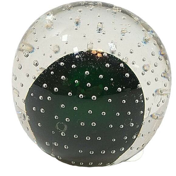 Vintage Control Bubbles Round Pacific Japan Paperweight Clear Green 2.75" - Picture 4 of 10